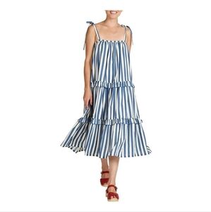 🐥Pink Chicken Yellow & White striped tiered sun dress Size S